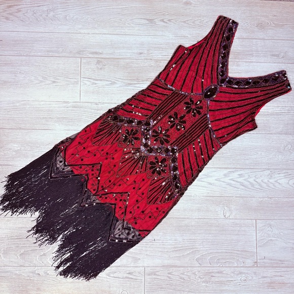 Vintage zeagoo beaded sequin flapper 1920s style sleeveless formal dress large - Picture 1 of 7